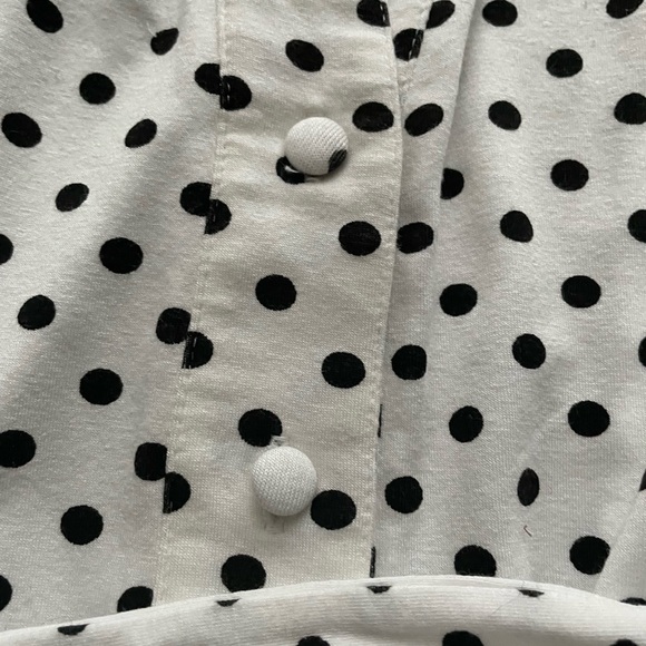 BEBE Black and White Polka Dot Button Up Midi Dress with Waist Tie - Picture 3 of 7